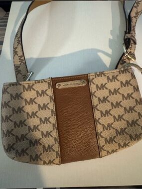 Michael Kors Beige and Brown MK Monogram Fanny Pack Bag EUC